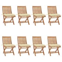 Tuinstoelen 8 st inklapbaar met kussens massief teakhout - thumbnail