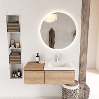 MONDIAZ BUKLA 100cm badmeubel met module 40 kleur Washed Oak met 2 lades. Wastafel CLOUD rechts 1 kraangat kleur Talc. - thumbnail