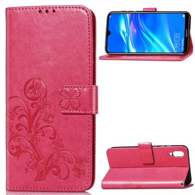 Lucky klaver geperst bloemen patroon lederen case voor Huawei geniet van 9 met houder & card slots & portemonnee & hand strap (Rose rood)