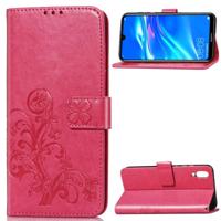 Lucky klaver geperst bloemen patroon lederen case voor Huawei geniet van 9 met houder & card slots & portemonnee & hand strap (Rose rood) - thumbnail