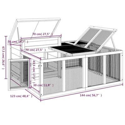 VidaXL Konijnenhok 144x123x67,5 cm massief grenenhout mokkakleurig