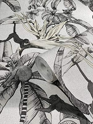 Noordwand behang topchic monkey jungle leaves grijs en zwart