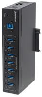 Manhattan 164405 USB 3.2 Gen 1-hub 7 poorten Met metalen behuizing, Voor industriële toepassingen, Voor wandmontage Zwart - thumbnail
