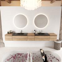 MONDIAZ BUKLA 280cm badmeubel met module 40 kleur Washed Oak met 5 lades. Wastafel CLOUD dubbel 2 kraangaten kleur Urban. - thumbnail