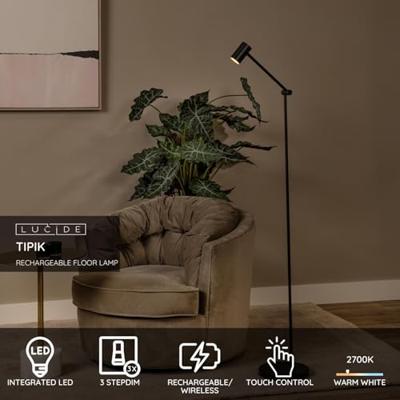Lucide TIPIK - Oplaadbare Vloerlamp - Accu/Batterij - LED 3 StepDim - 1x3W 2700K - Zwart