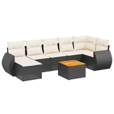 8-delige Loungeset met kussens poly rattan zwart