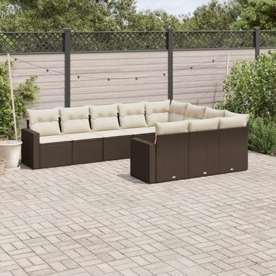 11-delige Loungeset met kussens poly rattan bruin - thumbnail