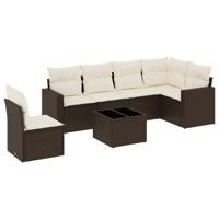 7-delige Loungeset met kussens poly rattan bruin - thumbnail