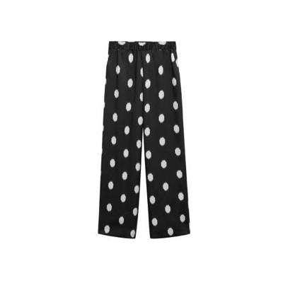 Mango high waist wide leg palazzo broek met stippen zwart/lichtbeige