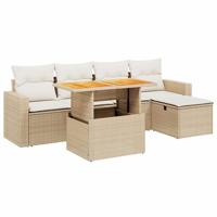6-delige Loungeset met kussens poly rattan beige - thumbnail