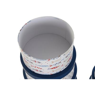 Set van opstapelbare opbergboxen DKD Home Decor Navy Strepen Wit Marineblauw Karton (37,5 x 37,5 x 18 cm)