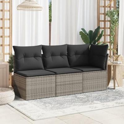 Tuinbank 3-zits met kussens poly rattan grijs Tuinbank 3-zits met kussens poly rattan grijs