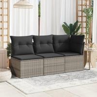 Tuinbank 3-zits met kussens poly rattan grijs - thumbnail