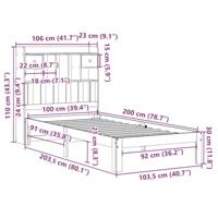 Bed met boekenkast zonder matras grenenhout wasbruin 100x200 cm - thumbnail