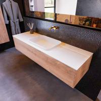 Badkamermeubelset Mondiaz Erin 150 cm met 1 Lade met RIDGE Wastafel Midden Talc Zonder Kraangaten Greeploos Mat Washed Oak - thumbnail