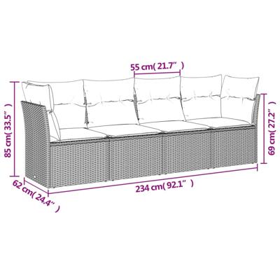 5-delige Loungeset met kussens poly rattan zwart