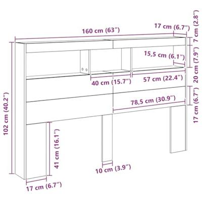 Hoofdbordkast met LED 160x17x102 cm eikenkleurig zwart