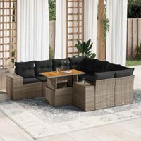 9-delige Loungeset met kussens poly rattan grijs - thumbnail