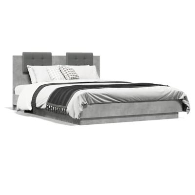 Bedframe met hoofdeinde bewerkt hout betongrijs 140x200 cm