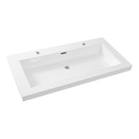 Wiesbaden Vision wastafel enkel met 2 kraangaten 100x46x5,5 kunstmarmer glans wit - thumbnail