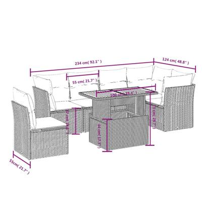 7-delige Loungeset met kussens poly rattan zwart