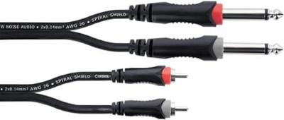 Cordial 14840 Jackplug / Cinch Audio Aansluitkabel [2x Jackplug male 6,3 mm (mono) - 2x Cinch-stekker] 1.50 m Zwart PVC-mantel, Tweelingkabel