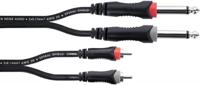 Cordial 14840 Jackplug / Cinch Audio Aansluitkabel [2x Jackplug male 6,3 mm (mono) - 2x Cinch-stekker] 1.50 m Zwart PVC-mantel, Tweelingkabel - thumbnail