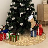 VidaXL Kerstboomrok luxe met sok 122 cm stof geel - thumbnail