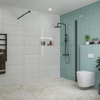 Fortifura Galeria inloopdouche - 180x200cm - helder glas - wandarm - mat zwart SW797920/SW797905 - thumbnail