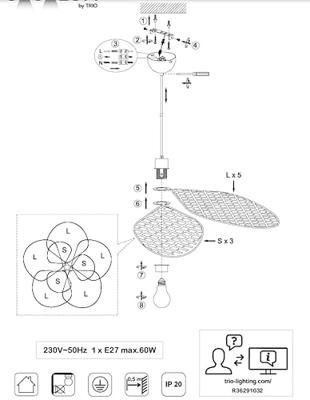 Trio Grote bohemian hanglampFleure Ø 87cm zwart - R36291032