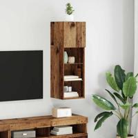 Wandgemonteerde TV Kast Oud Hout 30,5 x 30 x 90 cm Bewerkt hout - thumbnail