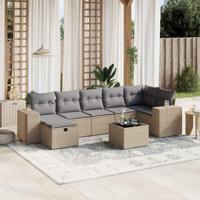 8-delige Loungeset met kussens poly rattan gemengd beige - thumbnail