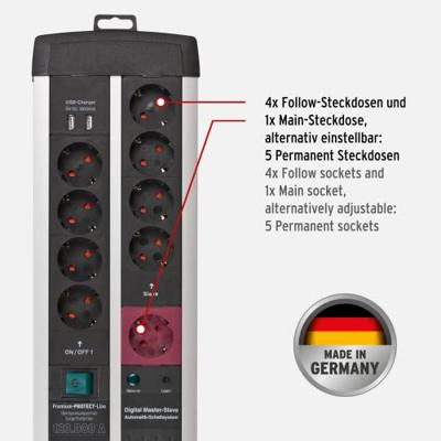 Brennenstuhl Premium Protect-Line | stekkerdoos met overspanningsbeveiliging & USB | 11-voudig - 1392000230 - thumbnail