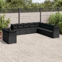 11-delige Loungeset met kussens poly rattan zwart - thumbnail