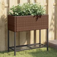 Plantenbakken met schap 2 st 70x28x70 poly rattan bruin - thumbnail