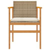 Tuinstoelen 2 st met kussens poly rattan en massief hout beige - thumbnail