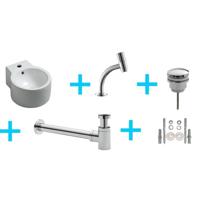 Fonteinset Kronos Rond 35x28x16cm Keramiek Glans Wit Chroom Toiletkraan Sifon Clickwaste Bevestigingsset - thumbnail