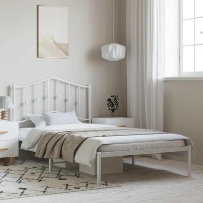 Bedframe met hoofdbord metaal zwart 135x190 cm