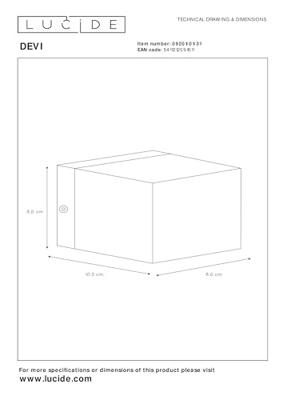 Lucide DEVI - Wandlamp - 1xG9 - Wit