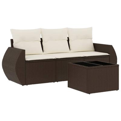 3-delige Loungeset met kussens poly rattan bruin