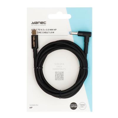Yanec usb-c naar 4.5 x 3.0 mm hp laadkabel 1.8m