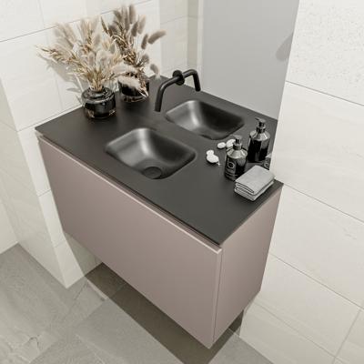 MONDIAZ OLAN 80cm toiletmeubel smoke. LEX wastafel urban midden geen kraangat