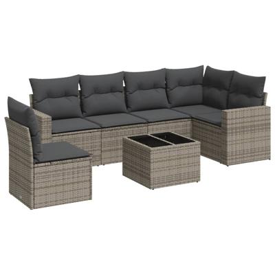 7-delige Loungeset met kussens poly rattan grijs - thumbnail
