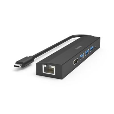 Hama USB-C Hub Multiport 6 Ports 3 x USB-A USB-C HDMI LAN/Ethernet USB Hub Zwart - thumbnail