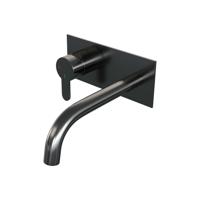 Gunmetal Edition inbouw wastafelmengkraan met gebogen uitloop en afdekplaat - D2 gunmetal geborsteld - thumbnail