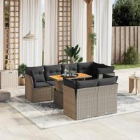8-delige Loungeset met kussens poly rattan grijs - thumbnail