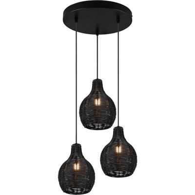 LED Hanglamp - Hangverlichting - Trion Sparko - E14 Fitting - 3-lichts - Rond - Zwart - Hout