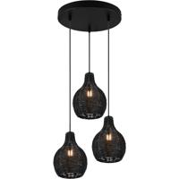 LED Hanglamp - Hangverlichting - Trion Sparko - E14 Fitting - 3-lichts - Rond - Zwart - Hout - thumbnail