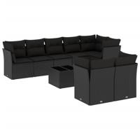 8-delige Loungeset met kussens poly rattan zwart - thumbnail