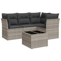5-delige Loungeset met kussens poly rattan lichtgrijs - thumbnail
